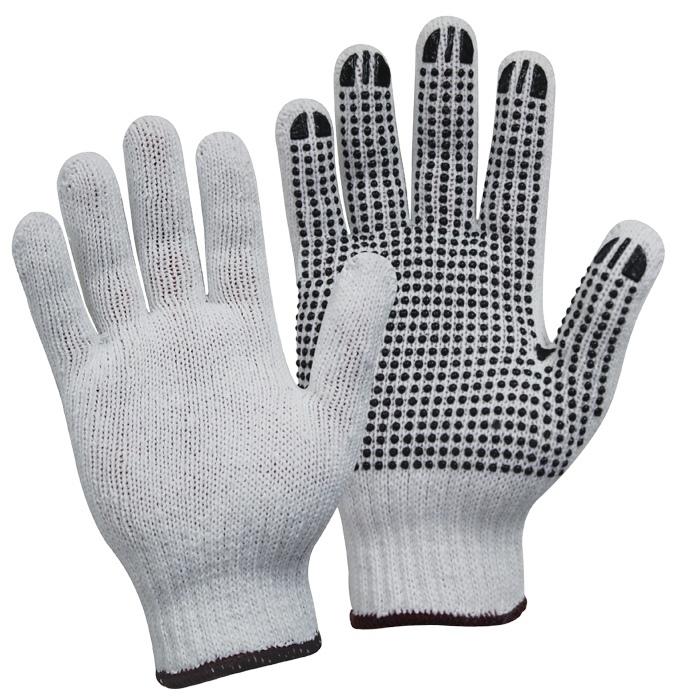 Polycotton Gloves, Black PVC Dots, X-Large, White Pack 12 Pairs with Header - Bastion