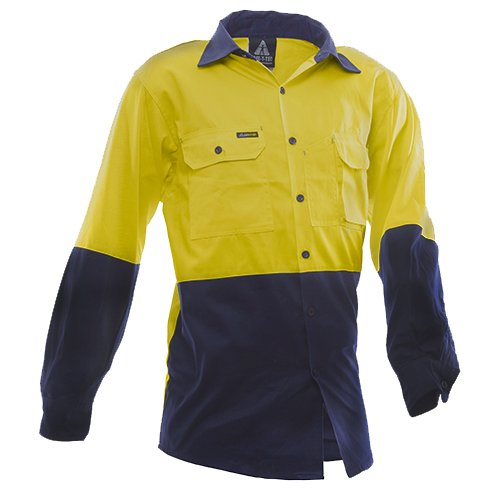 170 Gsm Cotton Shirt, Long Sleeve, Yellow/Blue, D-Size M
