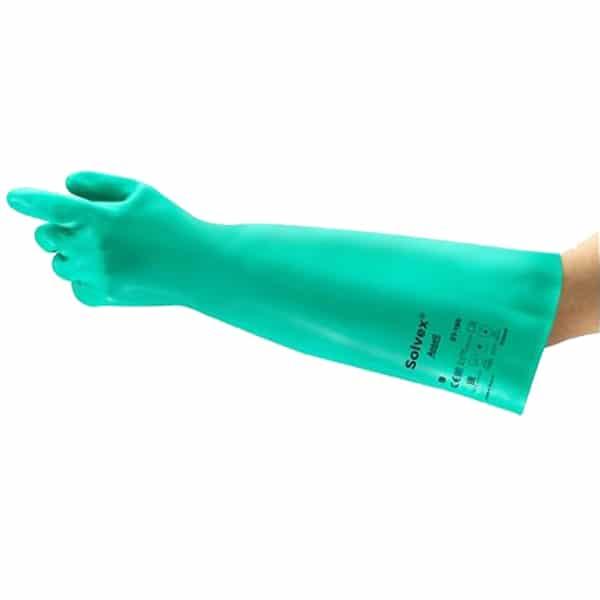 Ansell AlphaTec 37-185 Nitrile Chemical Gauntlet Gloves – High Comfort and Strength - S