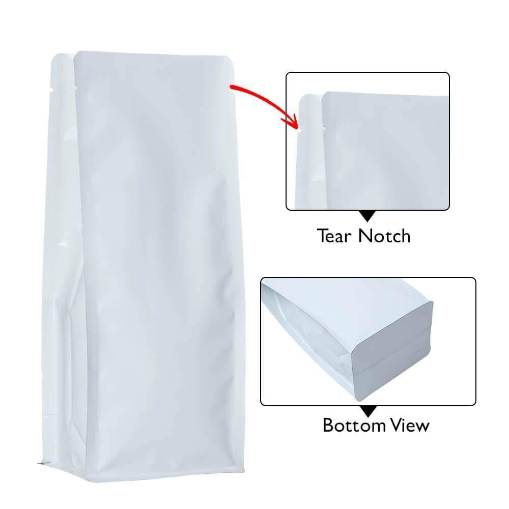 Flat Bottom Pouch - No Zipper 1kg Shiny White w No Valve 140w x 350h x (47.5 + 47.5)g