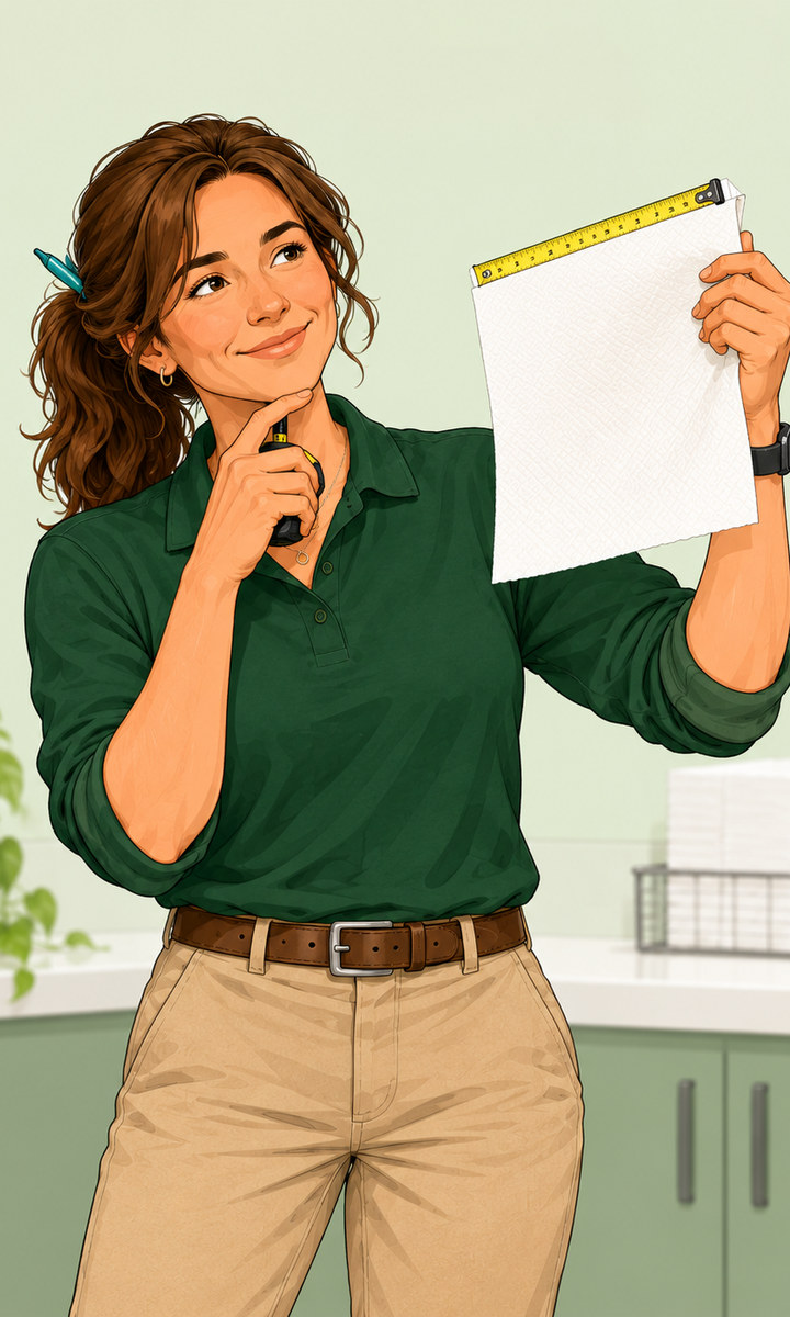 Female Alex measuring a paper towel