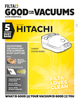 Hitachi 49751 Microfibre Vacuum Cleaner Bags 5 Pack - Filta