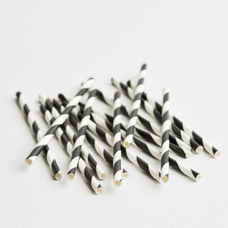 Premium 3Ply Drinking Straws COCKTAIL BLACK/WHITE STRIPE 135mm x 5mm - Epicure