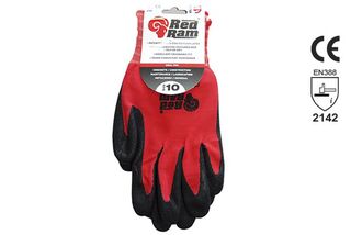 RED RAM' Black sandy Latex Red Polyamide Liner, w/header card, Size 10 - Esko