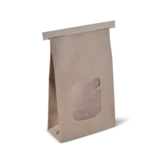Large Window Tin-Tie Bag I Am Eco' Brown 242 x 155 x 70   - Detpak