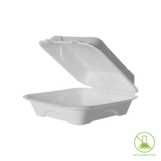 Sugarcane Clamshell,  8x8x3in White 200 x 200 x 75   - Detpak