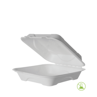 Sugarcane Clamshell,  9x9x3in White 230 x 230 x 75   - Detpak