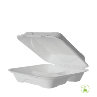 Sugarcane Clam 9x9x3in WHITE 3COMP  SC EP White 229 X 229 X 76   - Detpak