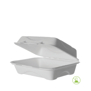 Sugarcane Clamshell, 9x6x3in White 230 x 150 x 75   - Detpak