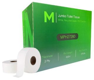 Recycled Jumbo Toilet Tissue - White, 2 Ply, 300m Pallet 60 cartons - Matthews