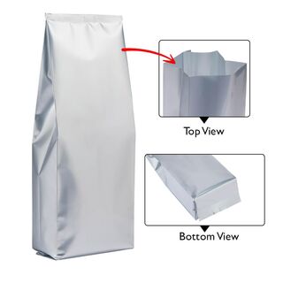 Central Seal-Side Gusset Pouch 2kg Matt Silver w No zip No Valve 170w x 495h x (55 +55)g