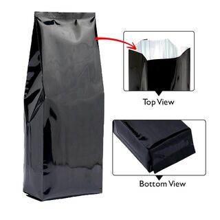 Central Seal-Side Gusset Pouch 1kg Matt Black w No zip w Valve 135w x 390h x (40 +40)g