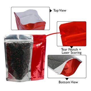Stand Up Pouch Clear/Shiny Red 500g w Zip no Valve 190w x 265h x (55 + 55)g