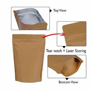 Stand Up Pouch 150g Kraft Brown Paper both sides w Zip no Valve 130w x 210h x (40 + 40)g