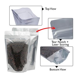 Stand Up Pouch Clear/Matt Silver 1kg w Zip no Valve 235w x 345h x (60 + 60)g 