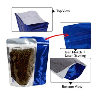 Stand Up Pouch Clear/Shiny Blue 100g w Zip no Valve 120w x 200h x (40 + 40)g