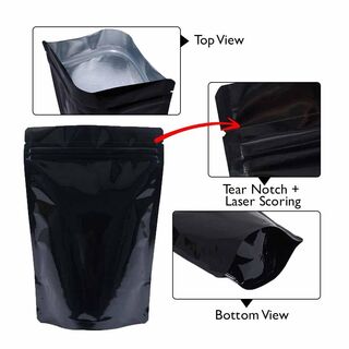 Stand Up Pouch 3kg Shiny Black w Zip no Valve 300w x 500h x (75 + 75)g