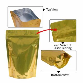 Stand Up Pouch 500g Shiny Gold w Zip no Valve 190w x 265h x (55 + 55)g