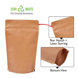 Stand up Pouch 100g Recyclable Brown Kraft Look w Zip no Valve 120w x 200h x (40 + 40)g