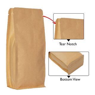 Flat Bottom Pouch - No Zipper 500g Brown Paper No Valve 110w x 280h x (40 + 40)g
